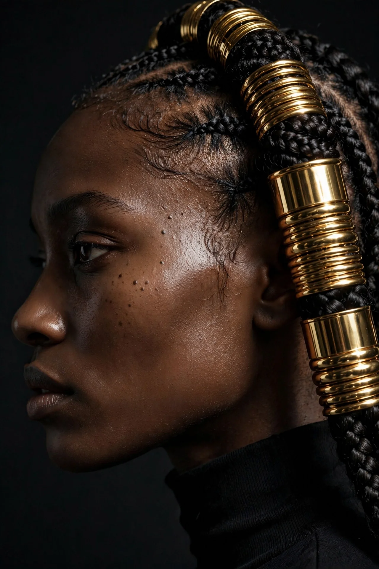 Fulani Braids with Gold Cuffs and Rings