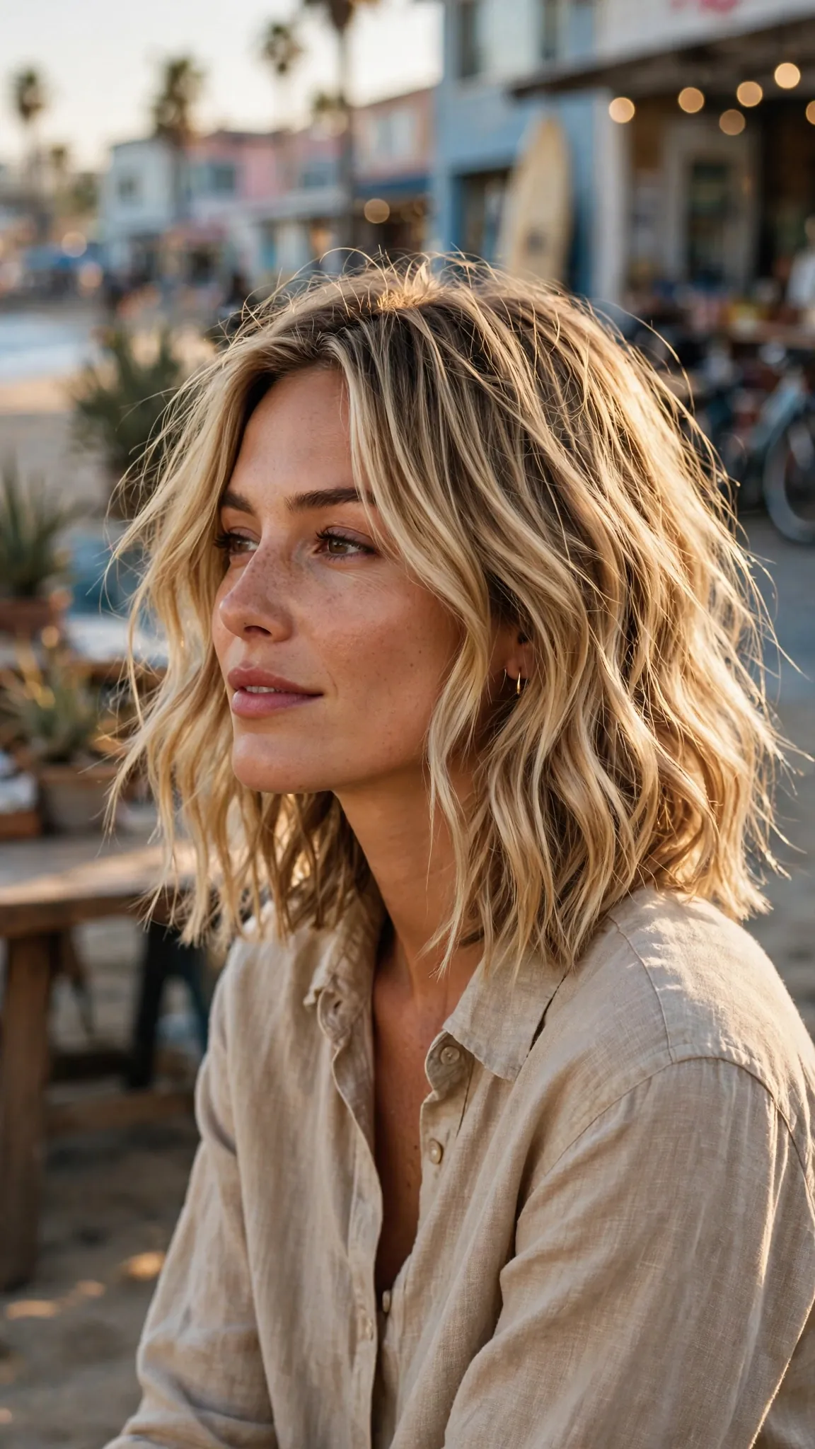 Honey Blonde Beach Waves Lob