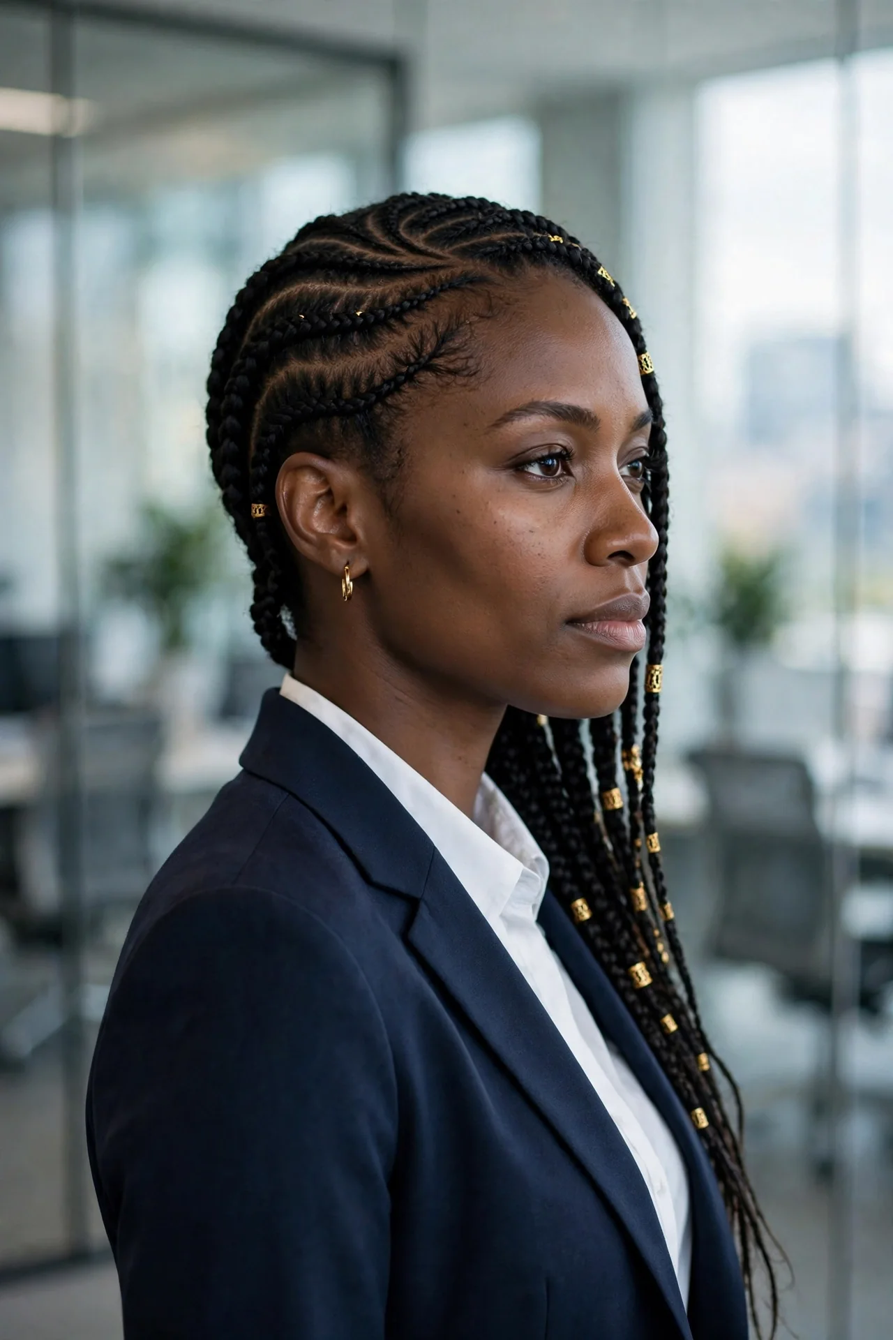 Asymmetrical Side-Swept Fulani Braids