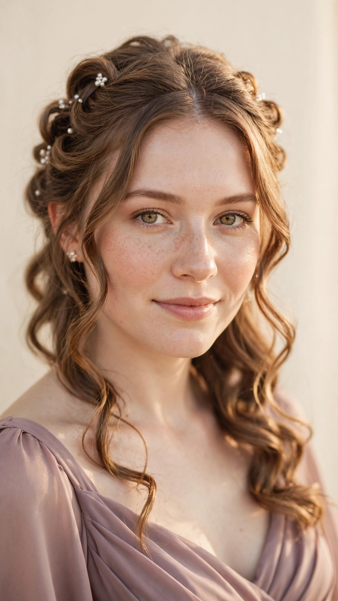 Soft Curls Half-Updo with Pearls