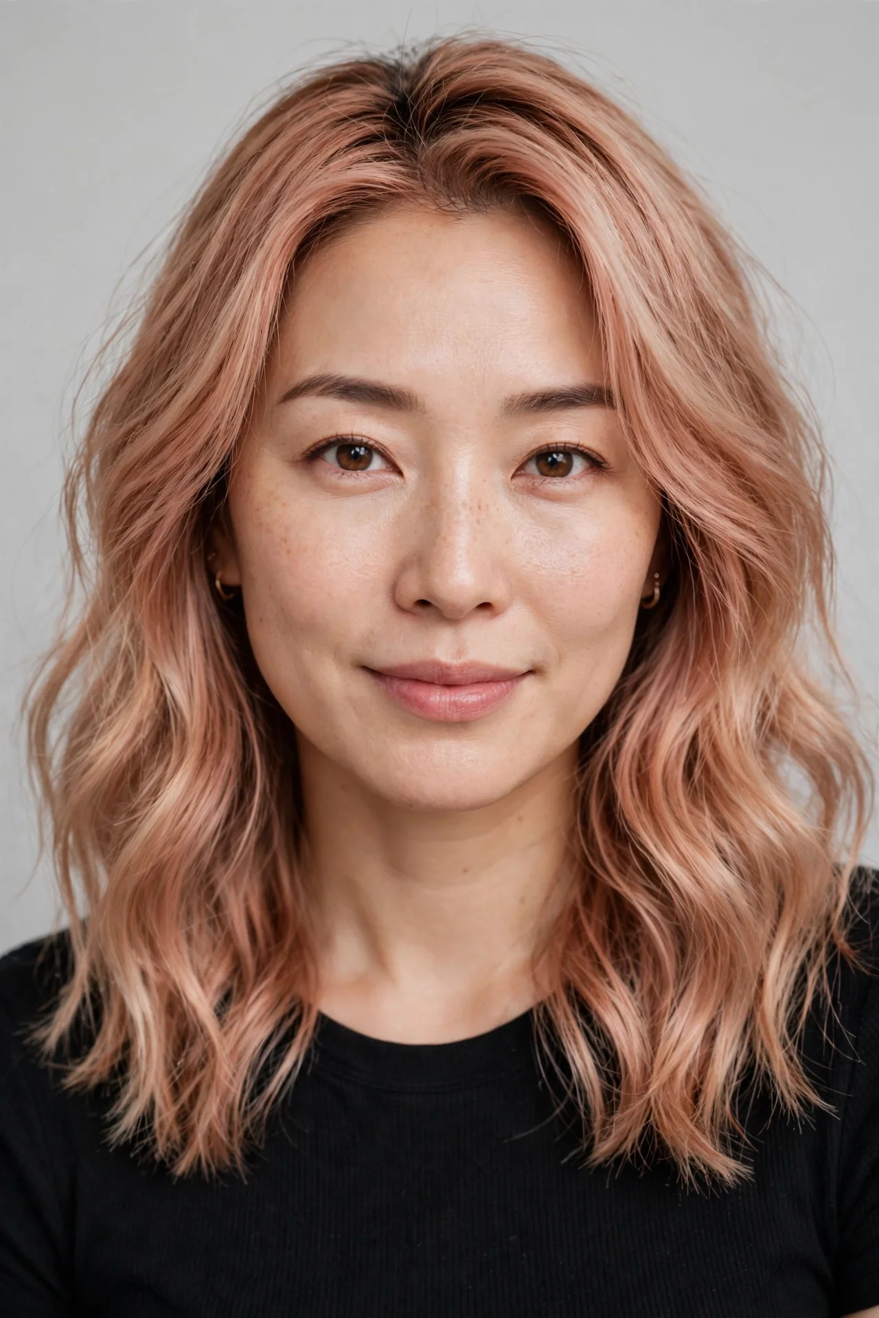 Strawberry blonde with rose-gold tones hair color