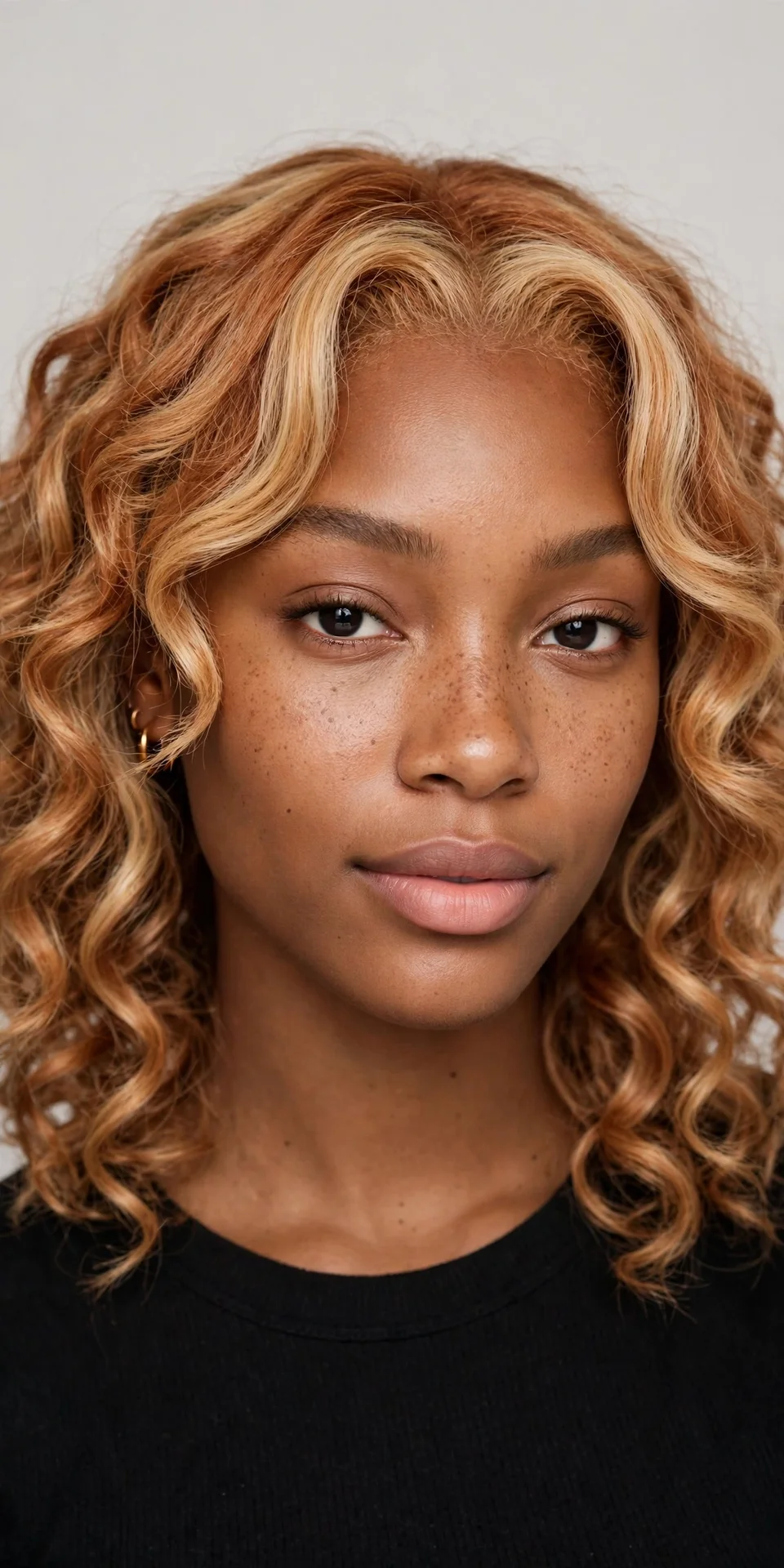 Strawberry blonde with money-piece highlights hair color