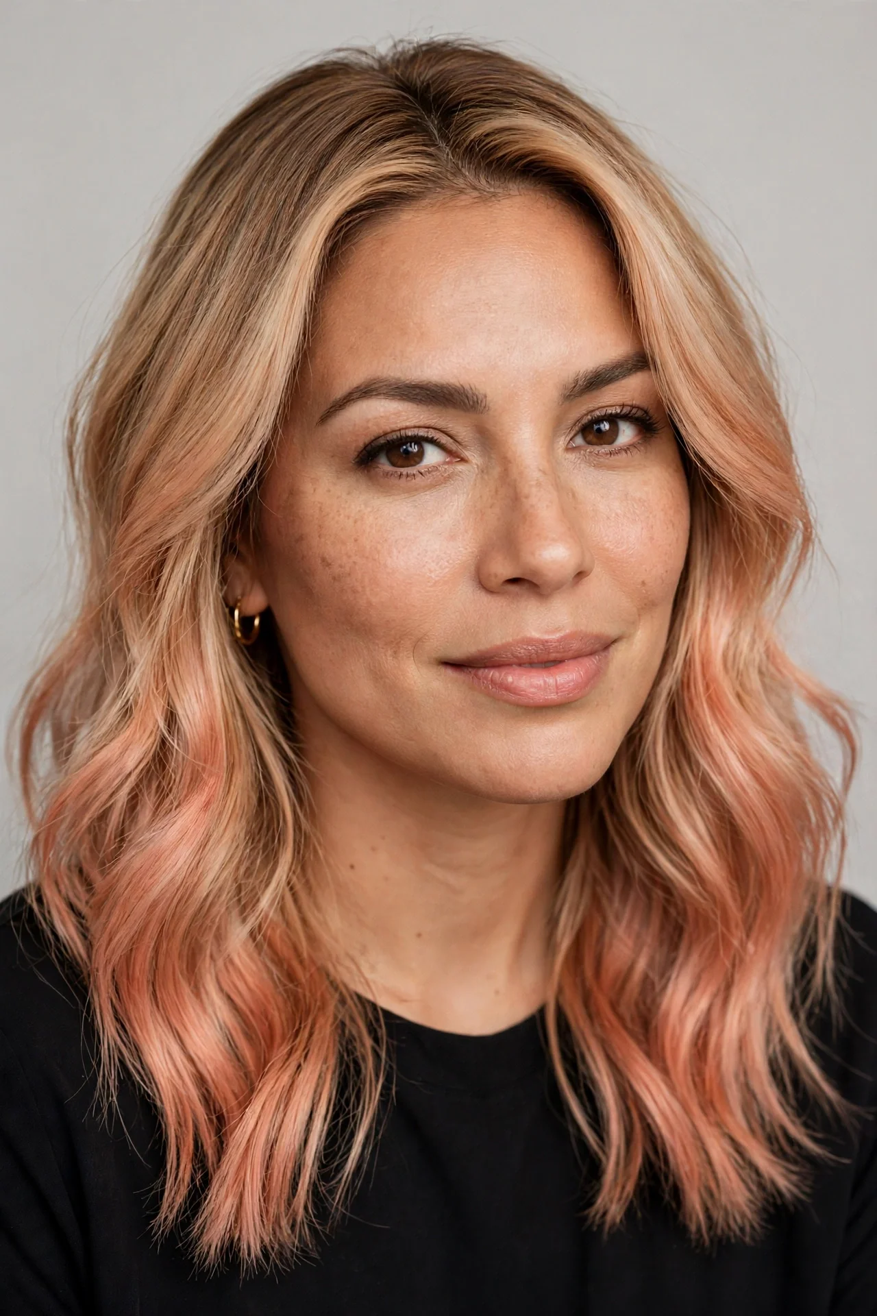 Strawberry blonde with peachy ends hair color